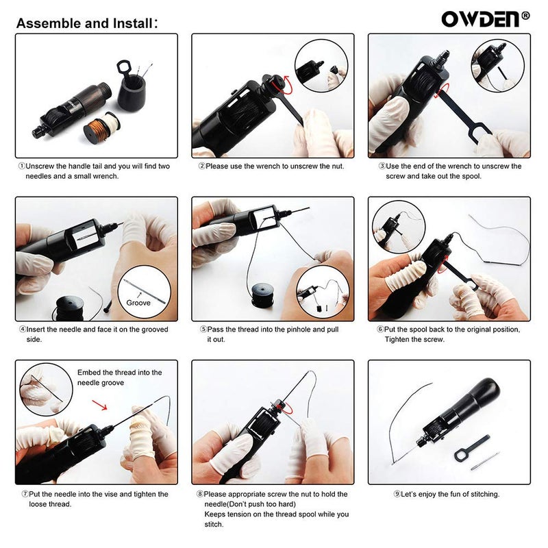 OWDEN Professional Leathercraft Stitch awl tool, Leather Sewing Awl tool for leather,Belt,Canvas,Fabric,Bag repair lockstitch tool set.Speedy Stitcher Professional leather craft tool.(3 Thread Colors) - Image 4